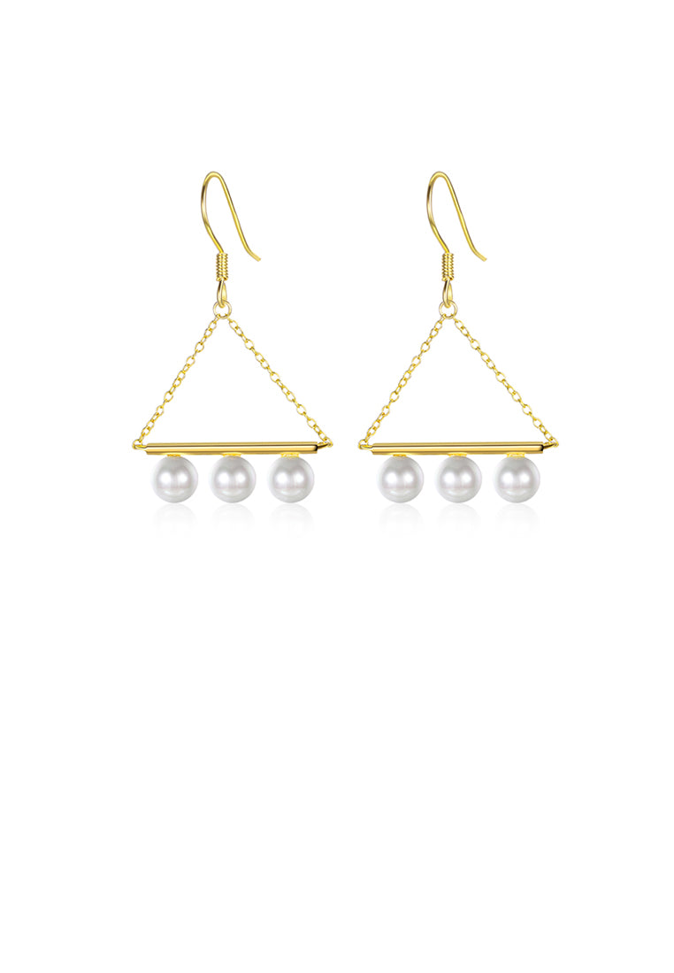 925 Sterling Silver Plated Gold Fashion Geometric Triangle Pearl Earrings - Luxurious Look