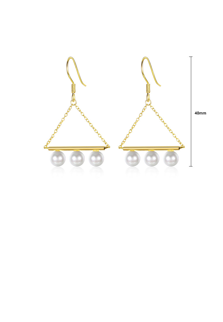 925 Sterling Silver Plated Gold Fashion Geometric Triangle Pearl Earrings - Luxurious Look