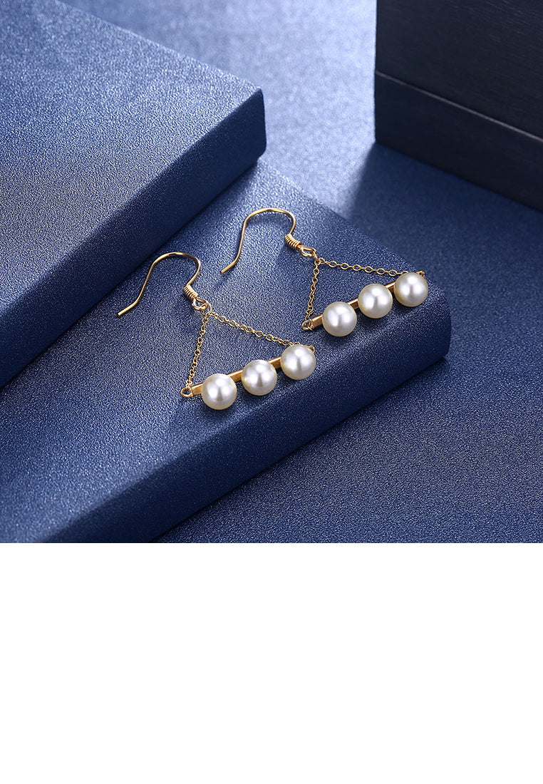 925 Sterling Silver Plated Gold Fashion Geometric Triangle Pearl Earrings - Luxurious Look