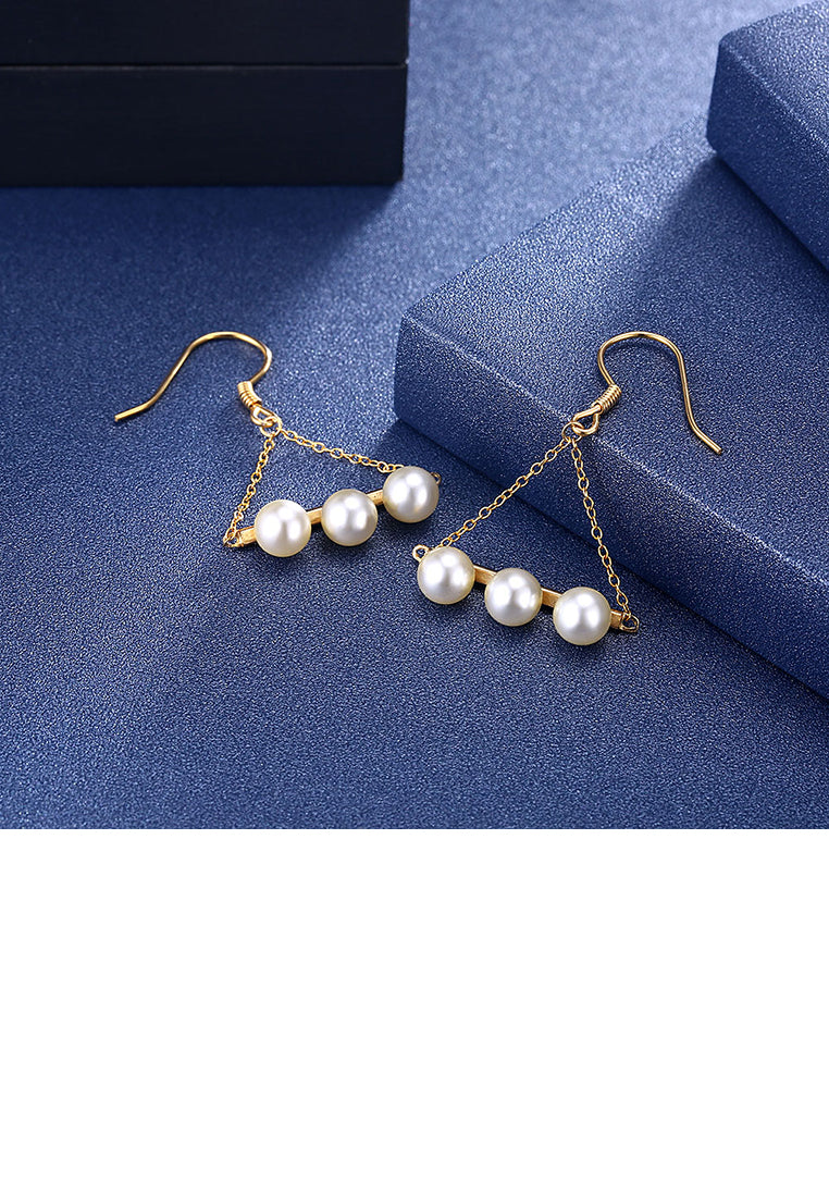 925 Sterling Silver Plated Gold Fashion Geometric Triangle Pearl Earrings - Luxurious Look