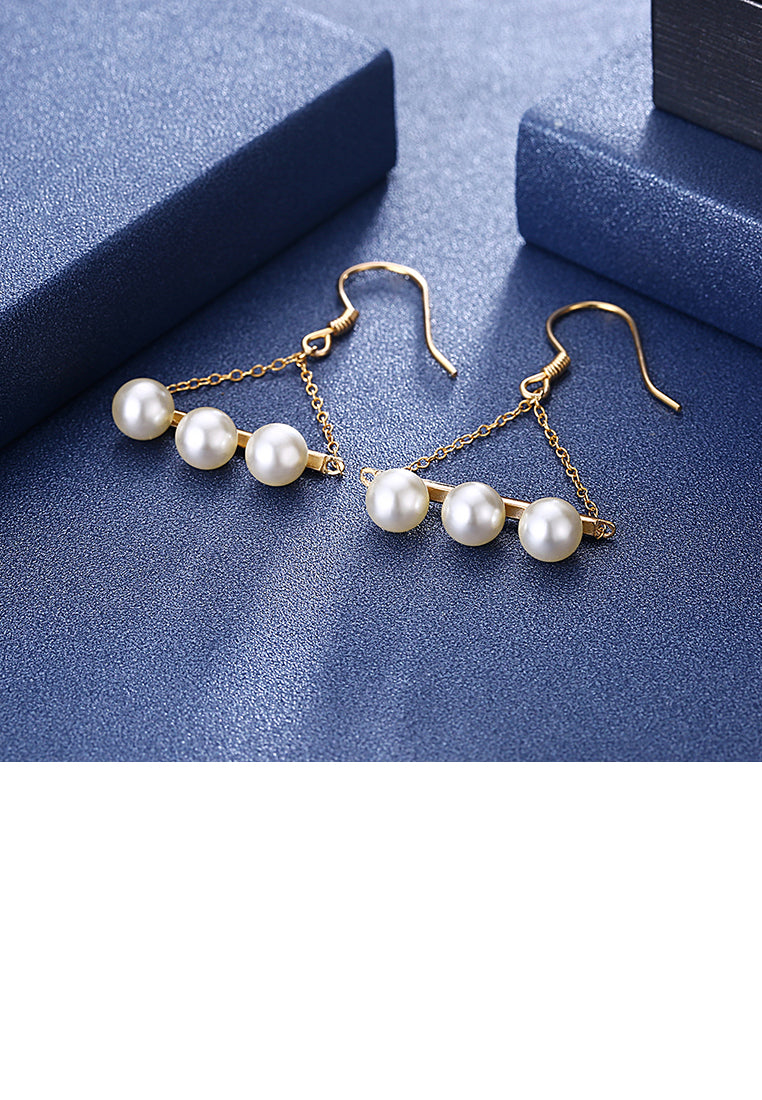 925 Sterling Silver Plated Gold Fashion Geometric Triangle Pearl Earrings - Luxurious Look