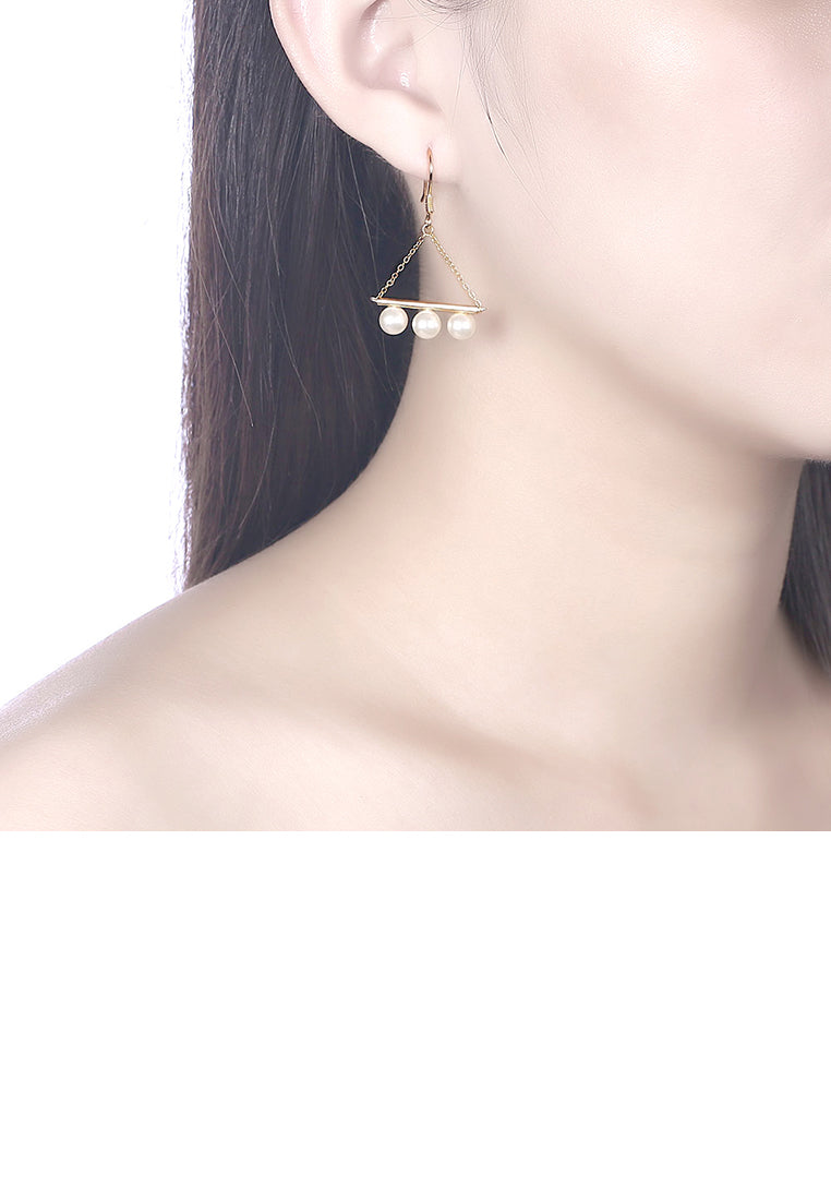 925 Sterling Silver Plated Gold Fashion Geometric Triangle Pearl Earrings - Luxurious Look