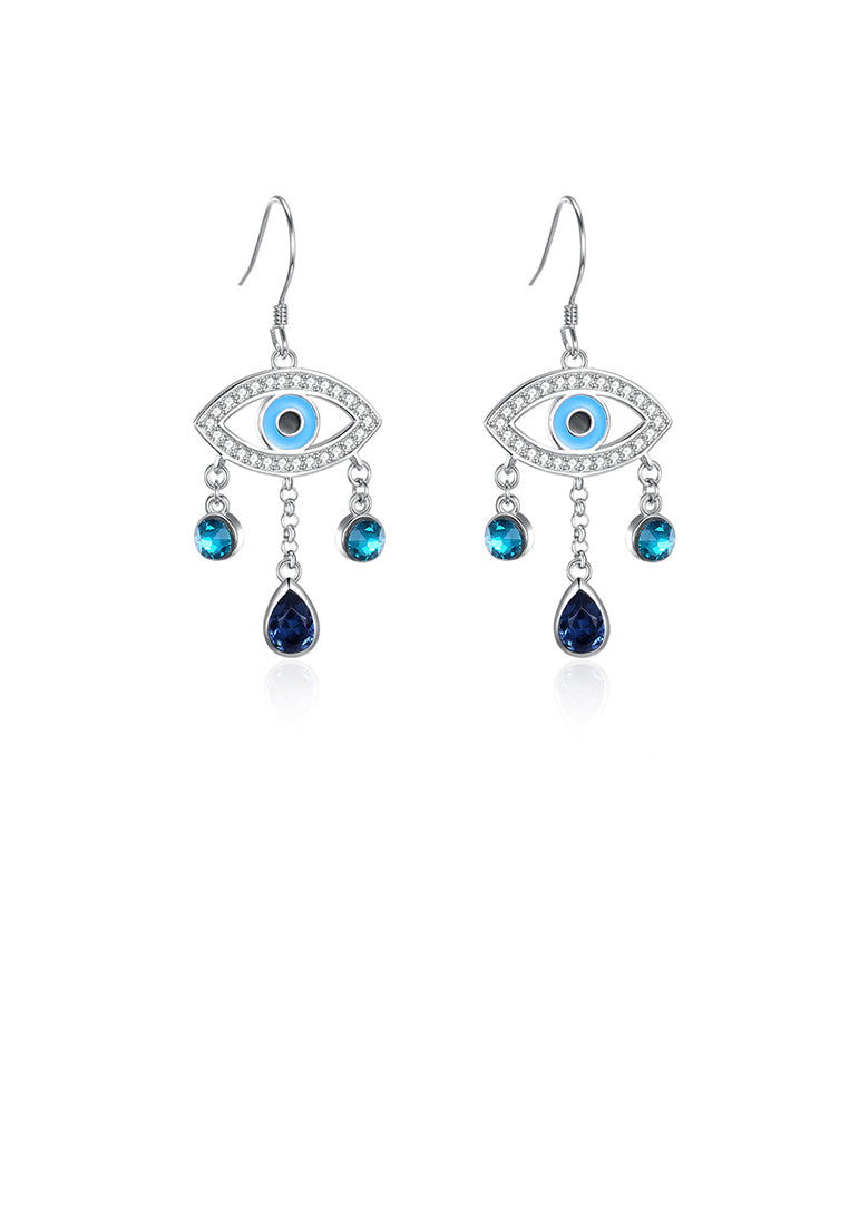 925 Sterling Silver Fashion Devil's Eye Earrings with Blue Austrian Element Crystal