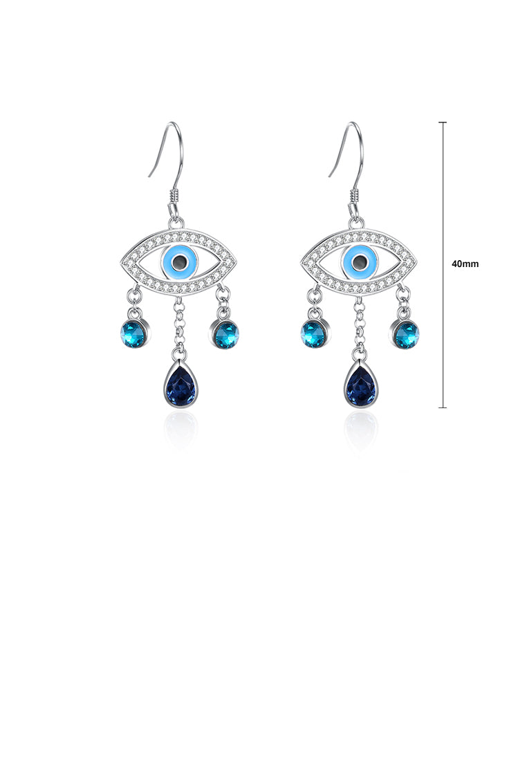 925 Sterling Silver Fashion Devil's Eye Earrings with Blue Austrian Element Crystal
