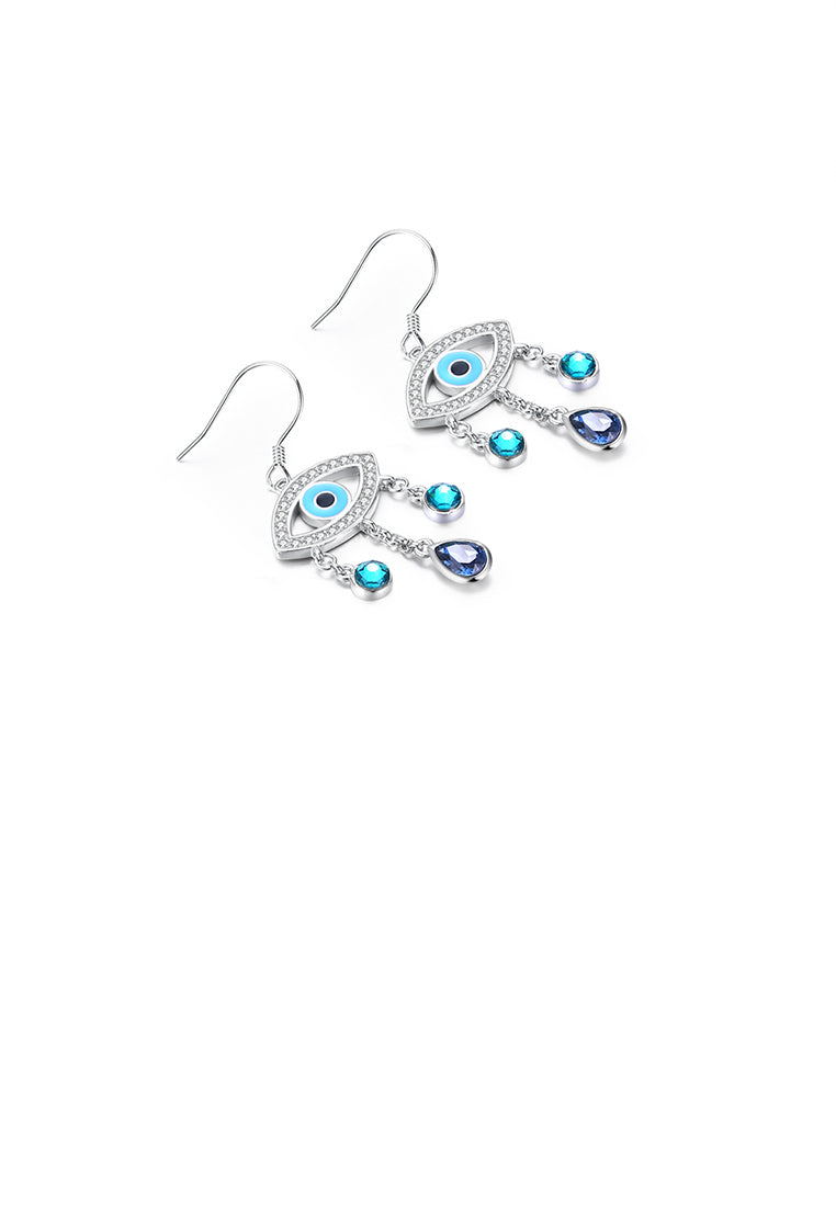 925 Sterling Silver Fashion Devil's Eye Earrings with Blue Austrian Element Crystal
