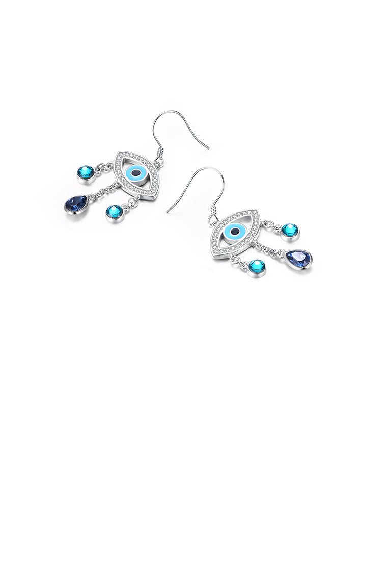 925 Sterling Silver Fashion Devil's Eye Earrings with Blue Austrian Element Crystal