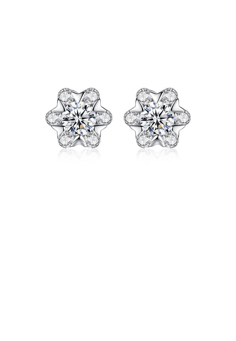 925 Sterling Silver Fashion and Elegant Flower Cubic Zirconia Stud Earrings - Luxurious Look