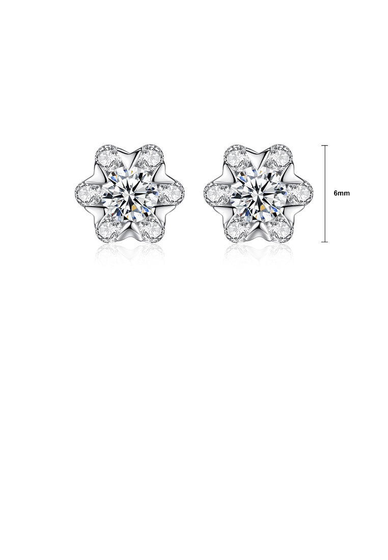925 Sterling Silver Fashion and Elegant Flower Cubic Zirconia Stud Earrings - Luxurious Look