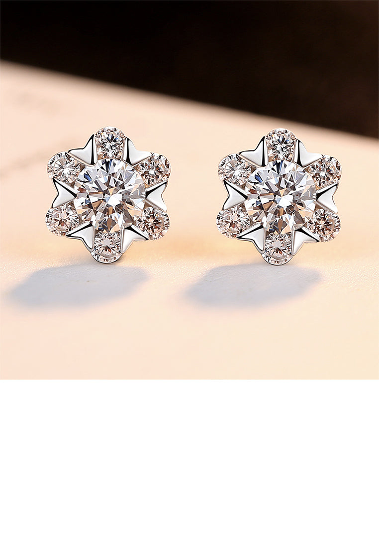 925 Sterling Silver Fashion and Elegant Flower Cubic Zirconia Stud Earrings - Luxurious Look