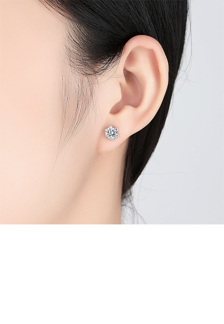 925 Sterling Silver Fashion and Elegant Flower Cubic Zirconia Stud Earrings - Luxurious Look
