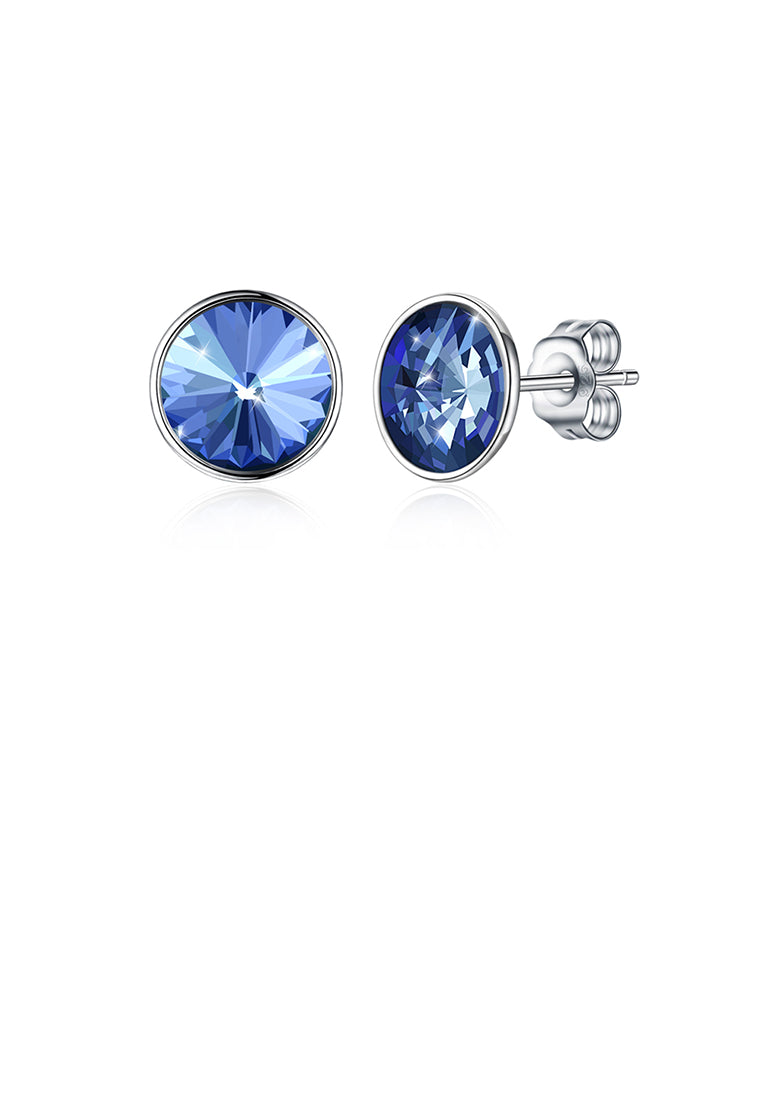 925 Sterling Silver Simple Fashion Blue Austrian Element Crystal Round Stud Earrings