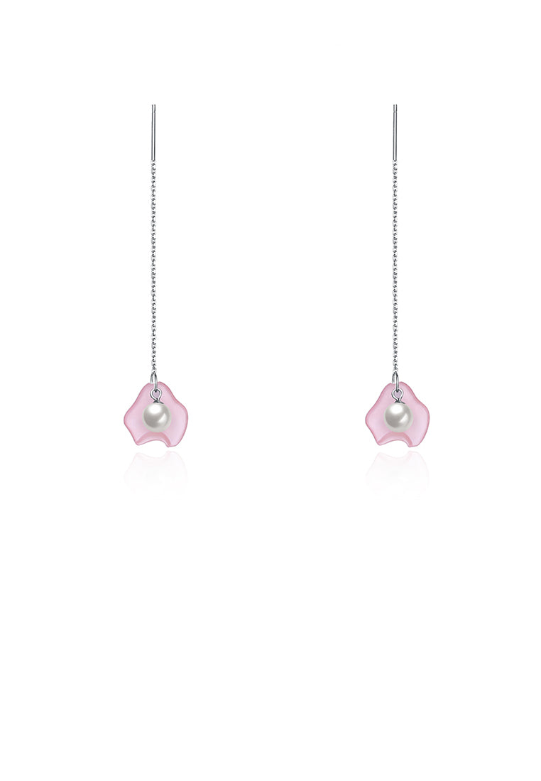 925 Sterling Silver Elegant Fashion Pink Long Shell Pearl Earrings and Ear Wire - Luxurious Look - Vibrant Color