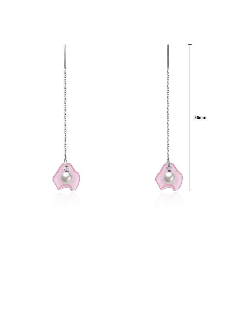 925 Sterling Silver Elegant Fashion Pink Long Shell Pearl Earrings and Ear Wire - Luxurious Look - Vibrant Color