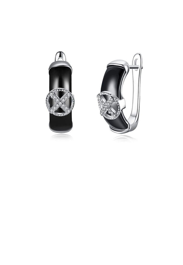 925 Sterling Silve Simple Elegant Noble Black Ceramic Earrings with Cubic Zircon