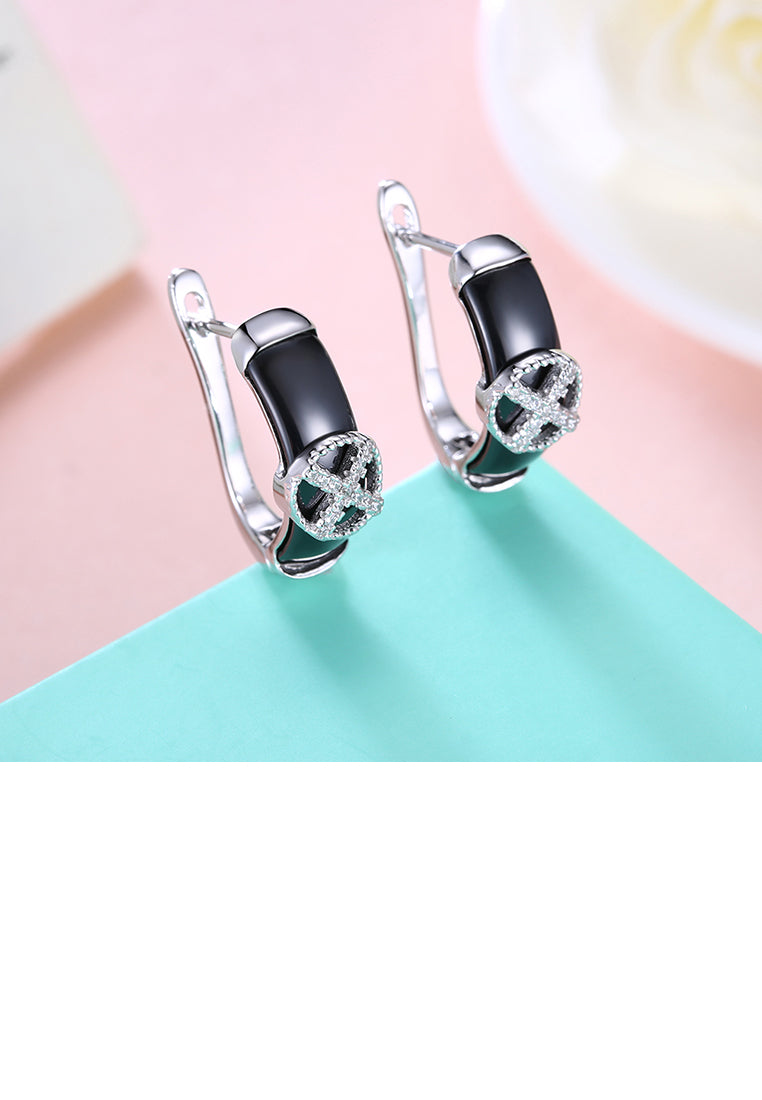 925 Sterling Silve Simple Elegant Noble Black Ceramic Earrings with Cubic Zircon