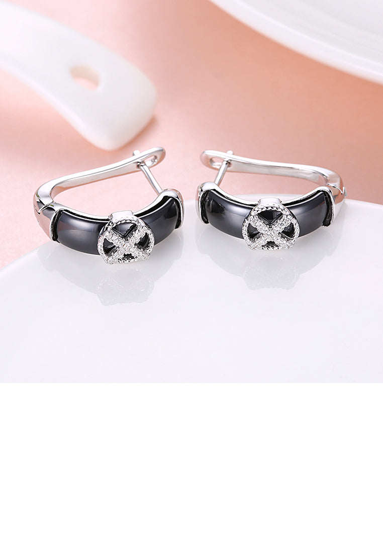 925 Sterling Silve Simple Elegant Noble Black Ceramic Earrings with Cubic Zircon