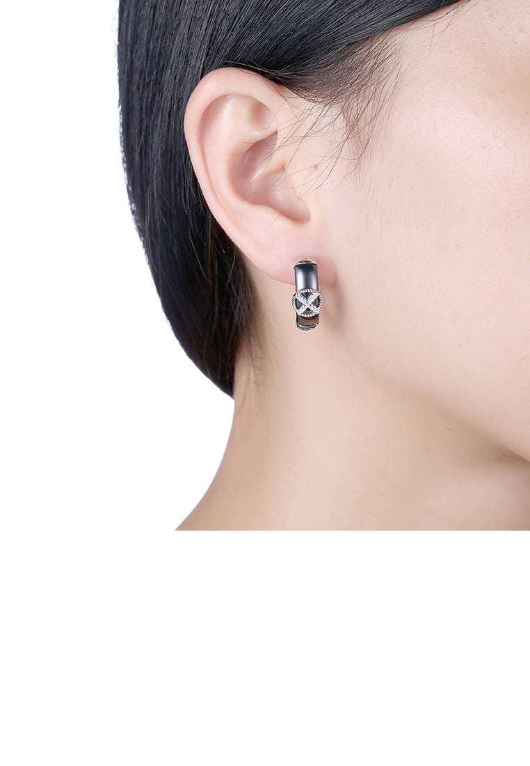 925 Sterling Silve Simple Elegant Noble Black Ceramic Earrings with Cubic Zircon