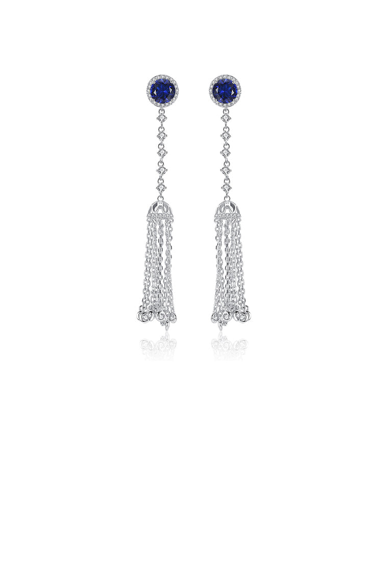 Simple and Elegant Geometric Round Tassel Earrings with Blue Cubic Zirconia - Luxurious Look