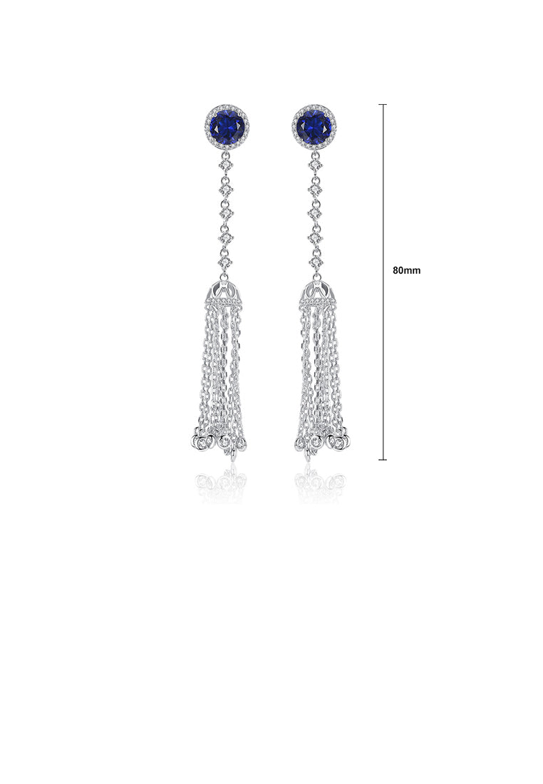 Simple and Elegant Geometric Round Tassel Earrings with Blue Cubic Zirconia - Luxurious Look