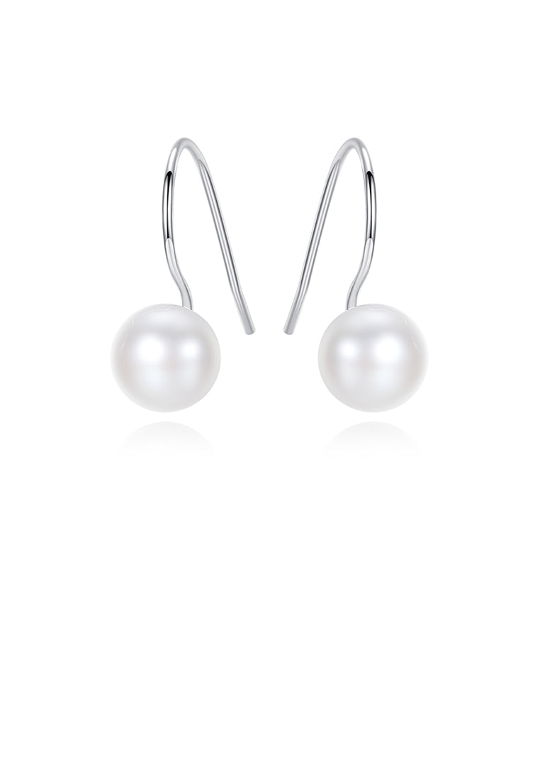 925 Sterling Silver Fashion Simple Round White Freshwater Pearl Earrings - Luxurious Look