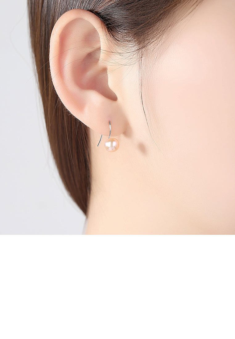 925 Sterling Silver Fashion Simple Round White Freshwater Pearl Earrings - Luxurious Look