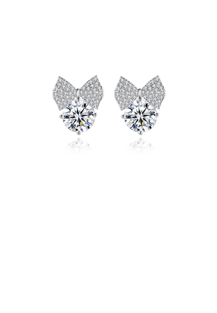 Sweet and Brilliant Ribbon Round Stud Earrings with Cubic Zirconia - Luxurious Look