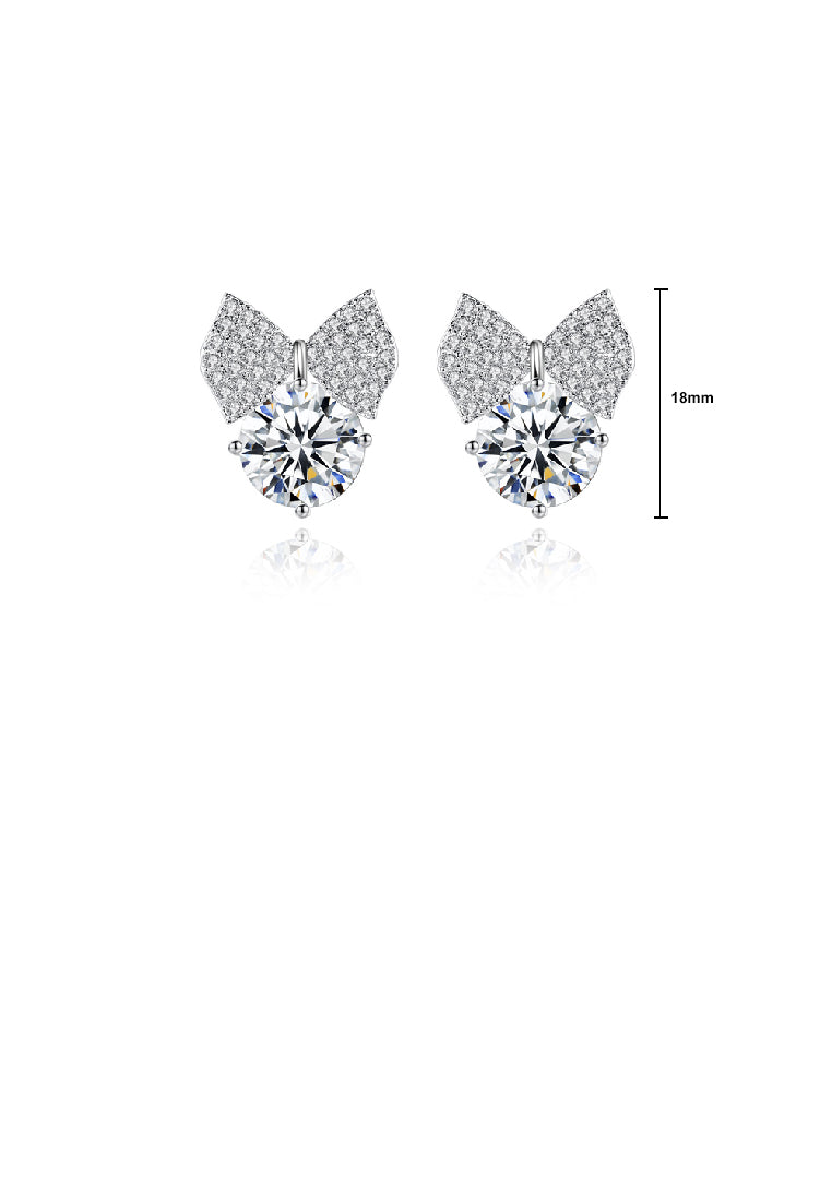 Sweet and Brilliant Ribbon Round Stud Earrings with Cubic Zirconia - Luxurious Look