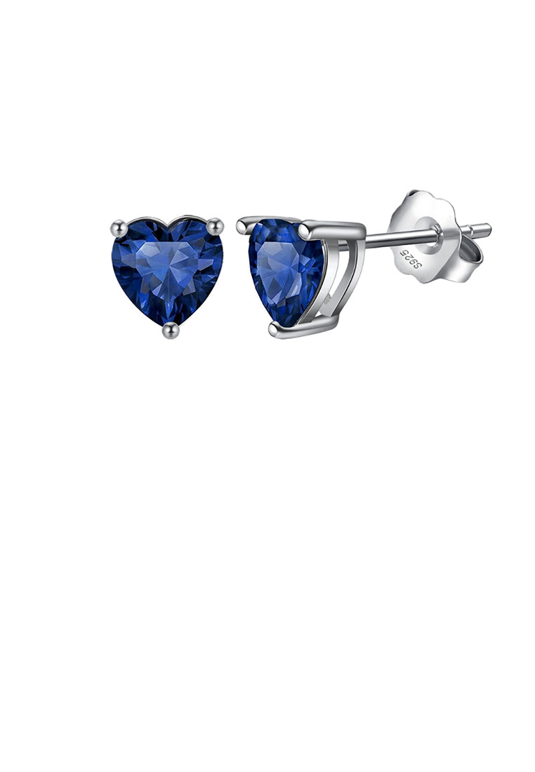 925 Sterling Silver Simple Fashion September Birthstone Heart Stud Earrings with Dark Blue Cubic Zirconia - Luxurious Look