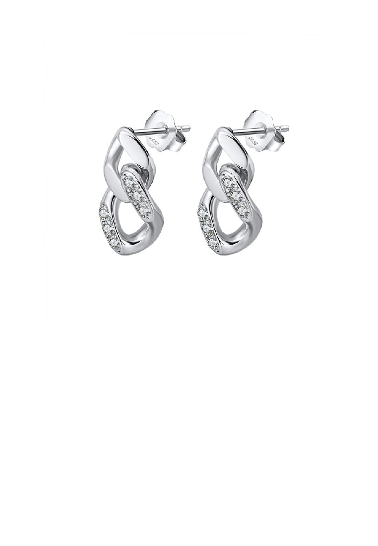 925 Sterling Silver Fashion Simple Geometric Buckle Earrings with Cubic Zirconia - Luxurious Look