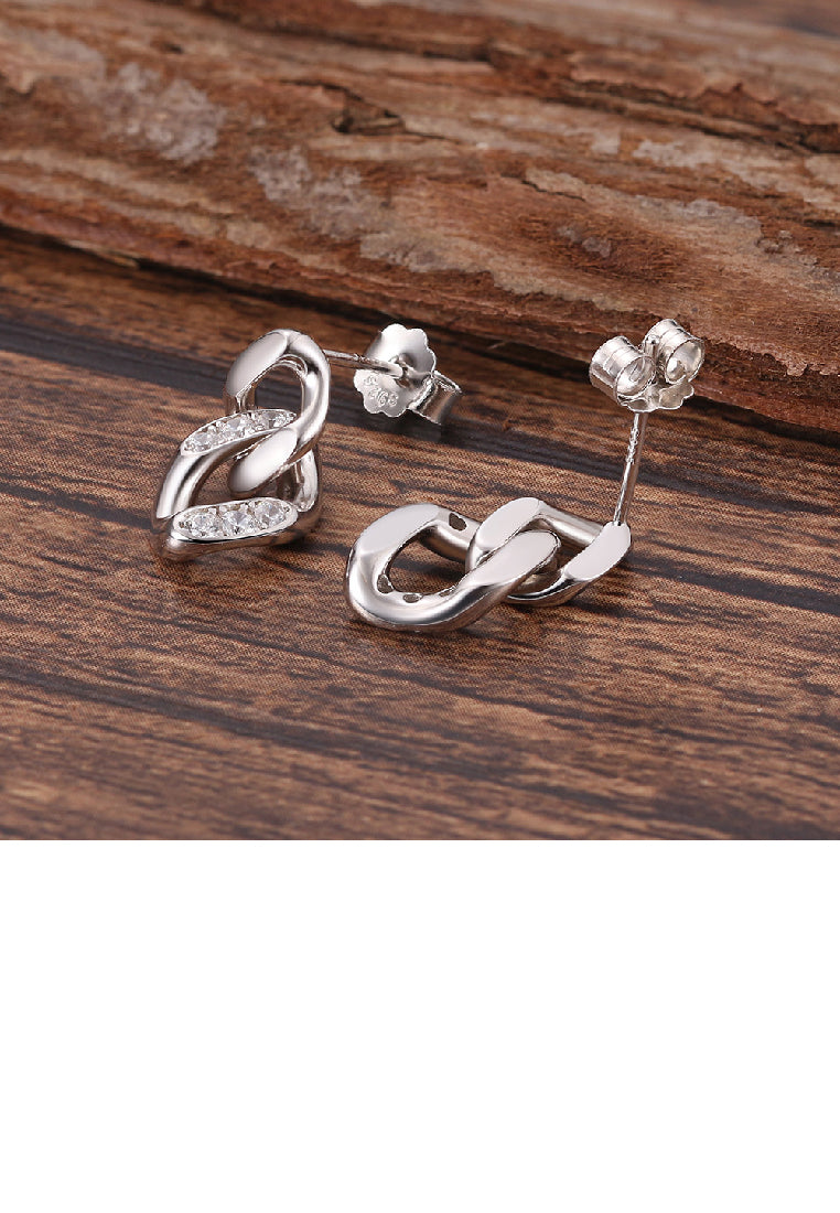 925 Sterling Silver Fashion Simple Geometric Buckle Earrings with Cubic Zirconia - Luxurious Look
