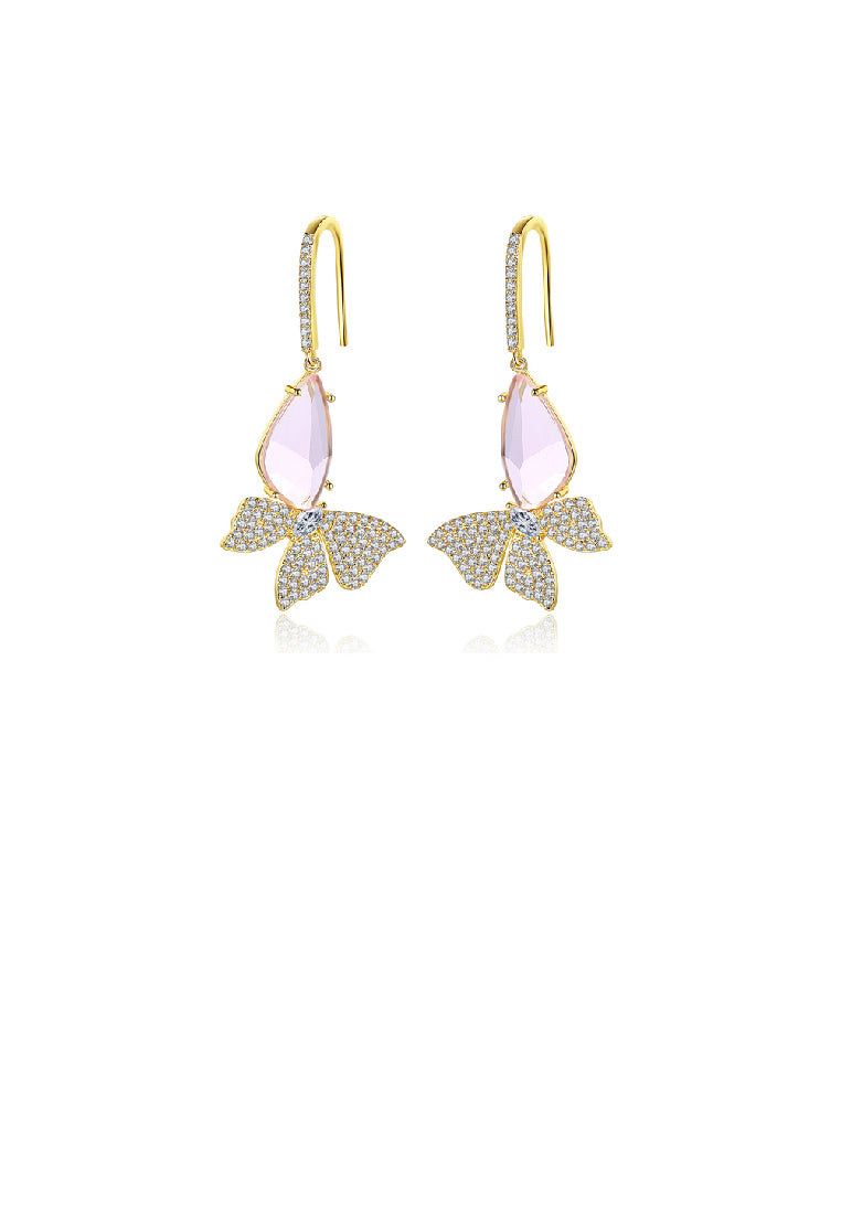 Fashion Elegant Plated Gold Butterfly Earrings with Purple Cubic Zirconia - Luxurious Look
