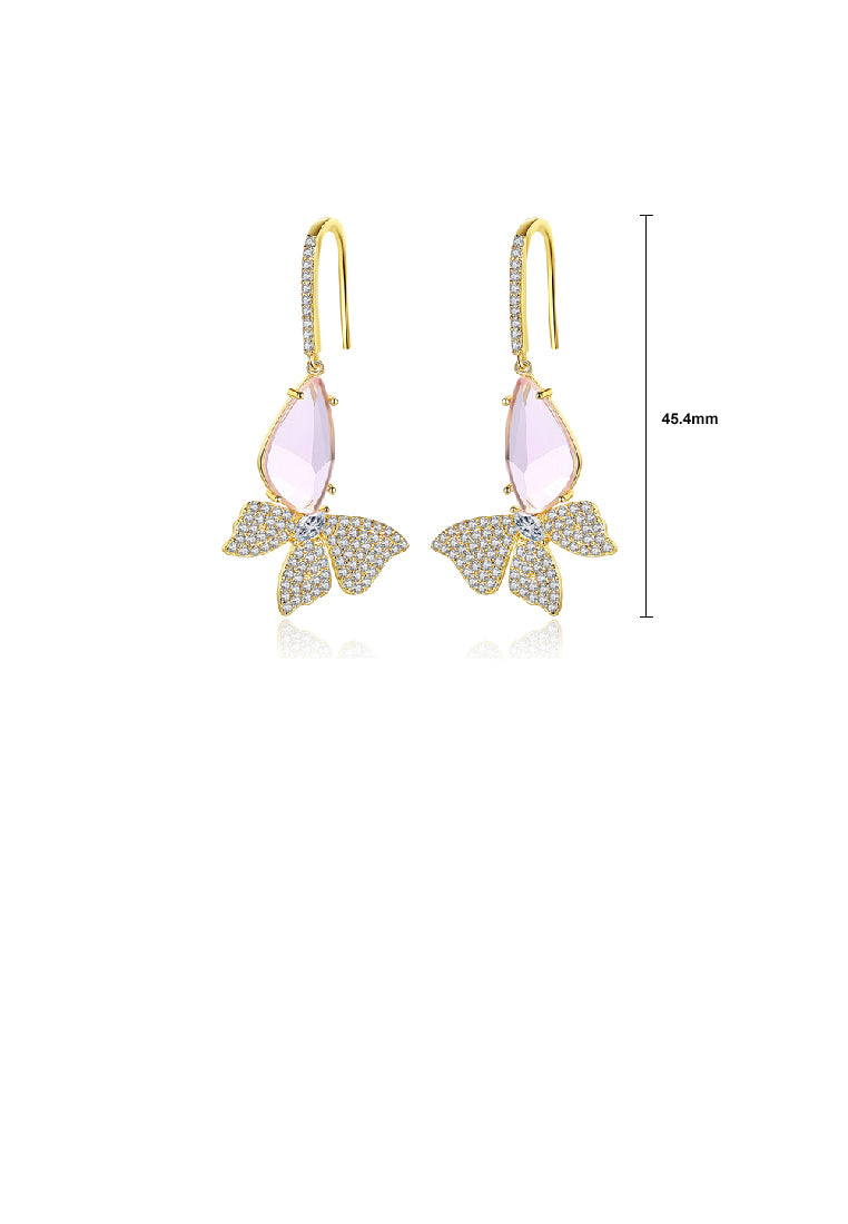 Fashion Elegant Plated Gold Butterfly Earrings with Purple Cubic Zirconia - Luxurious Look