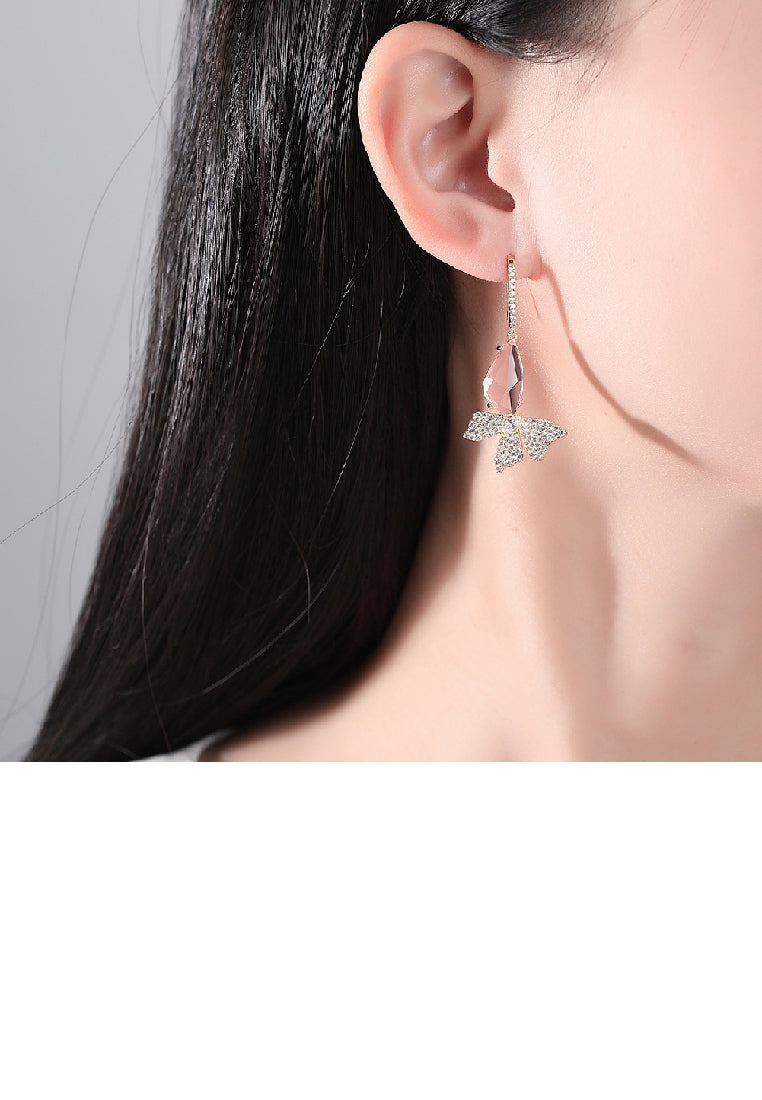 Fashion Elegant Plated Gold Butterfly Earrings with Purple Cubic Zirconia - Luxurious Look