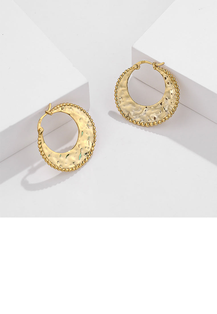 925 Sterling Silver Plated Gold Simple Fashion Hollow Irregular Texture Geometric Round Earrings