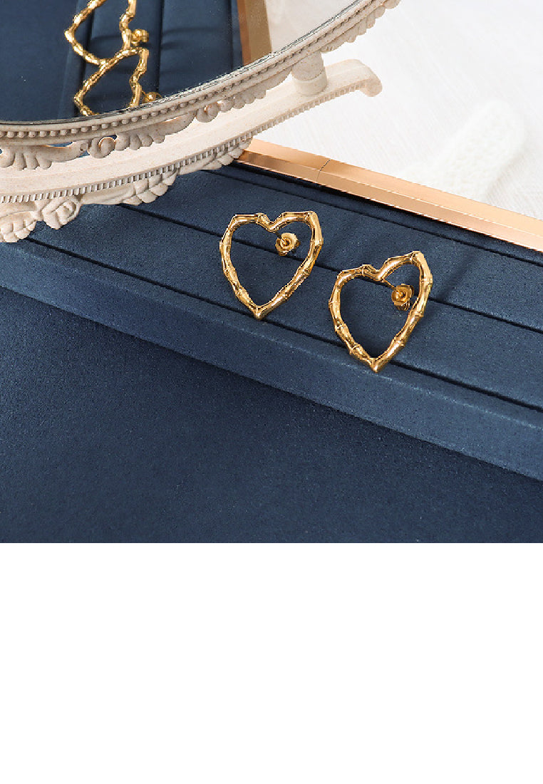 Simple Fashion Plated Gold 316L Stainless Steel Hollow Heart Stud Earrings