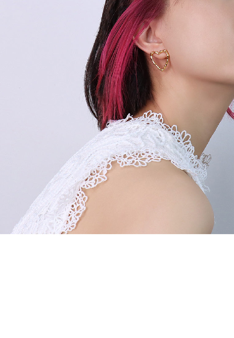 Simple Fashion Plated Gold 316L Stainless Steel Hollow Heart Stud Earrings