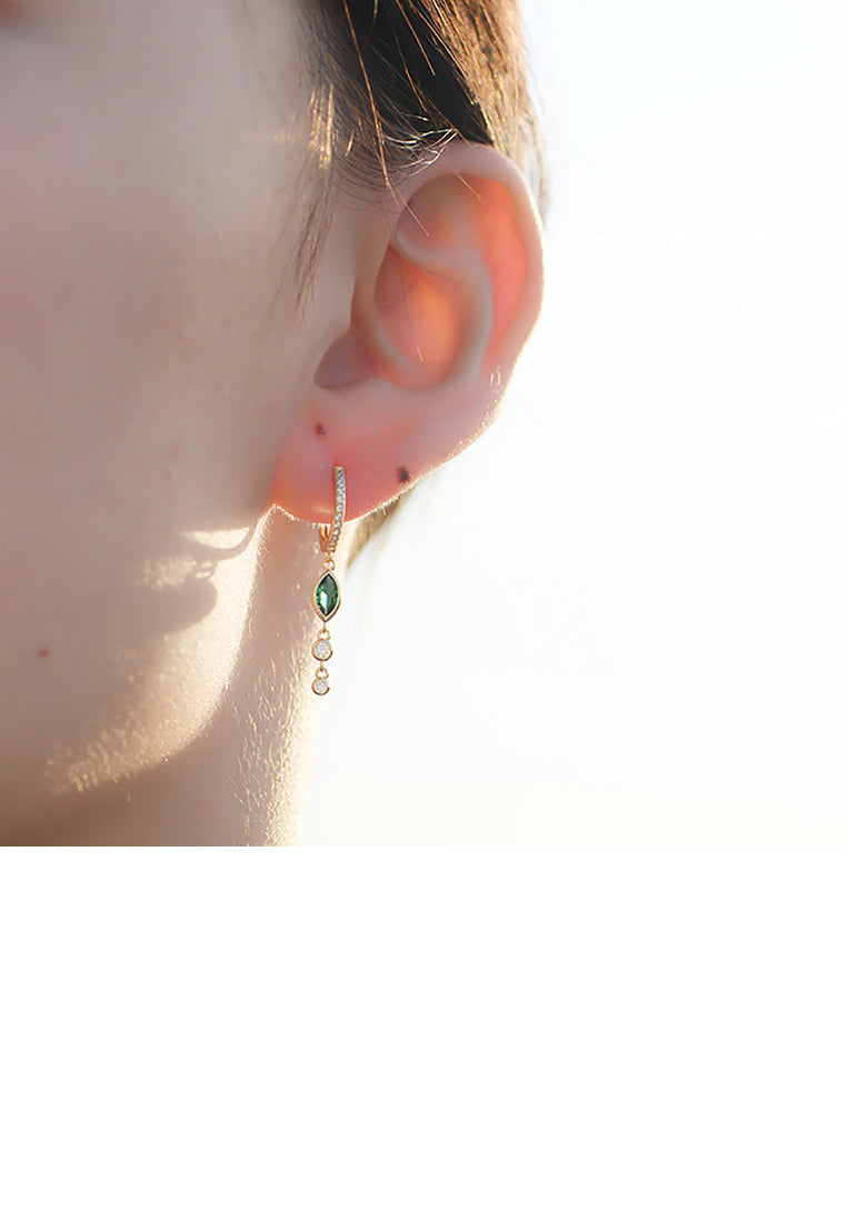 925 Sterling Silver Plated Gold Simple Elegant Geometric Tassel Earrings with Cubic Zirconia - Luxurious Look