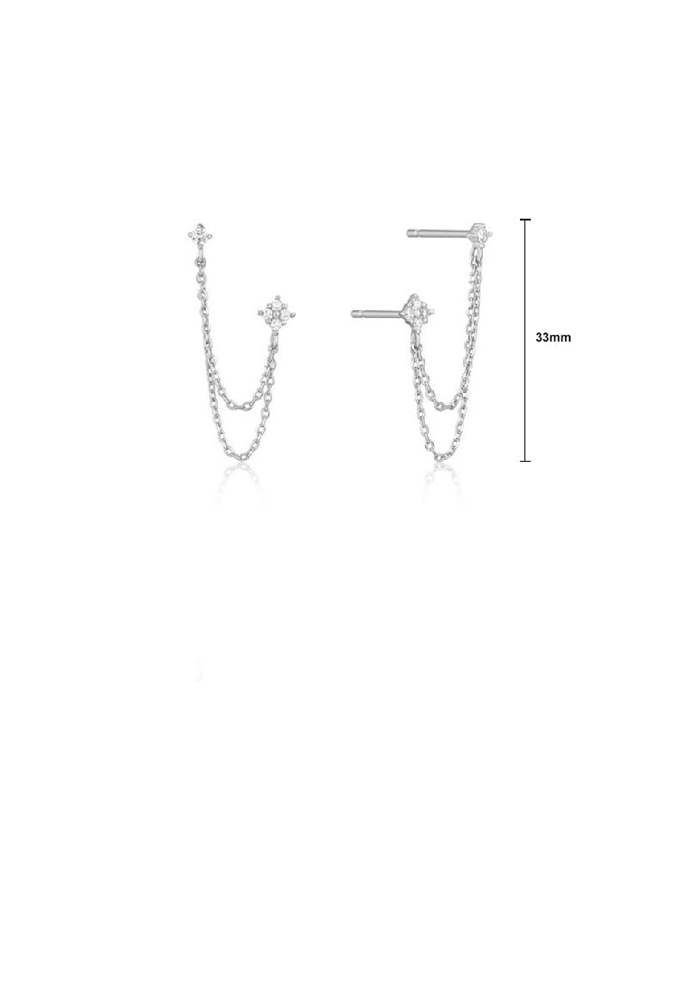925 Sterling Silver Simple Personality Geometric Tassel Double Stud Earrings with Cubic Zirconia - Luxurious Look
