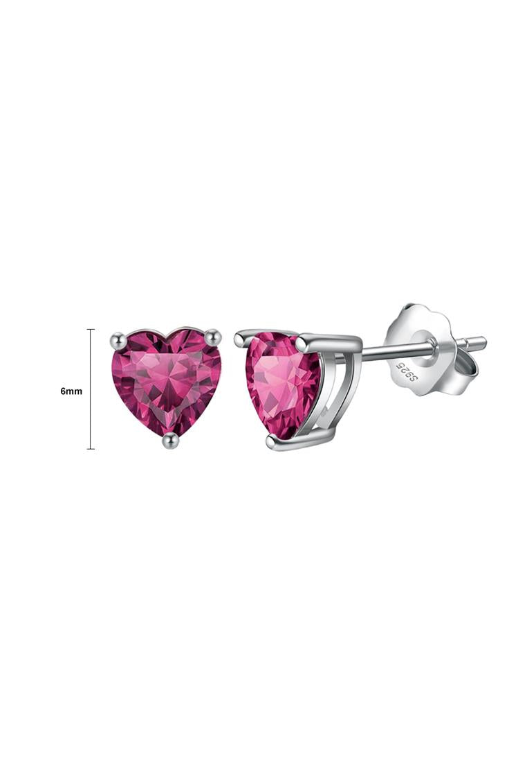 925 Sterling Silver Simple Fashion July Birthstone Heart Stud Earrings with Rose Red Cubic Zirconia - Luxurious Look - Vibrant Color