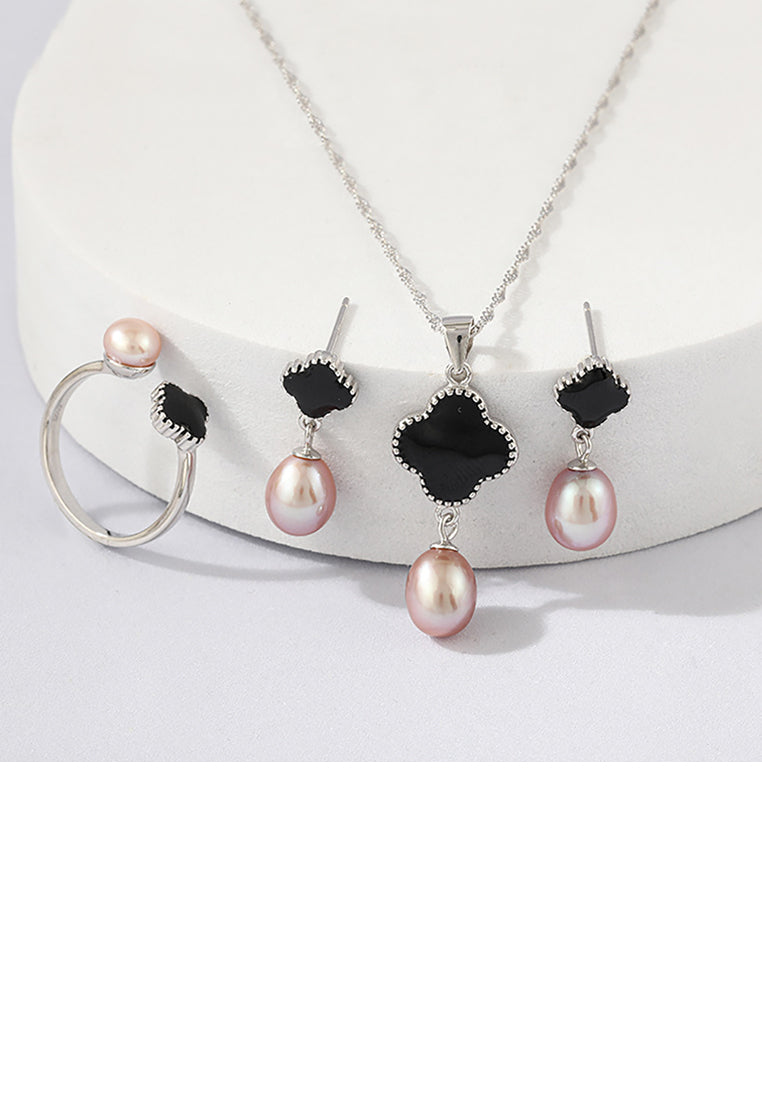 925 Sterling Silver Fashion and Elegant Four-leafed Clover Freshwater Pearl Earrings with Cubic Zirconia - Luxurious Look