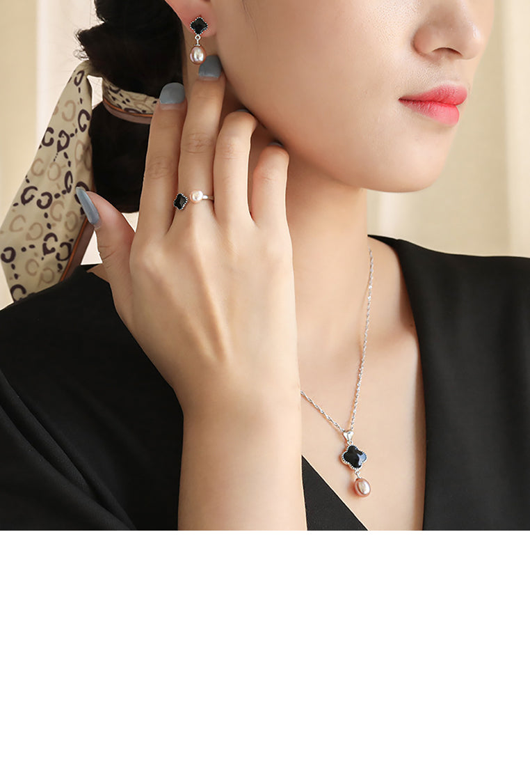 925 Sterling Silver Fashion and Elegant Four-leafed Clover Freshwater Pearl Earrings with Cubic Zirconia - Luxurious Look