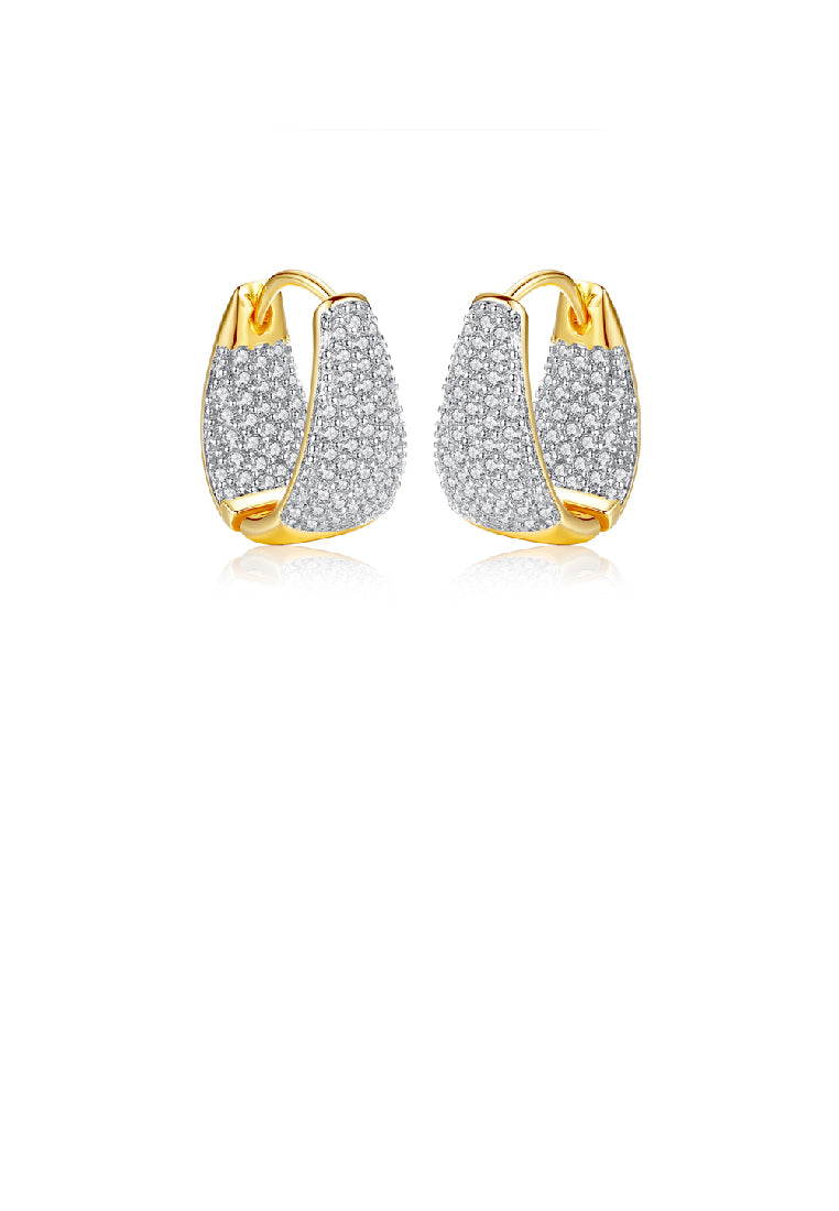 Fashion Brilliant Plated Gold Geometric Circle Stud Earrings with Cubic Zirconia - Luxurious Look