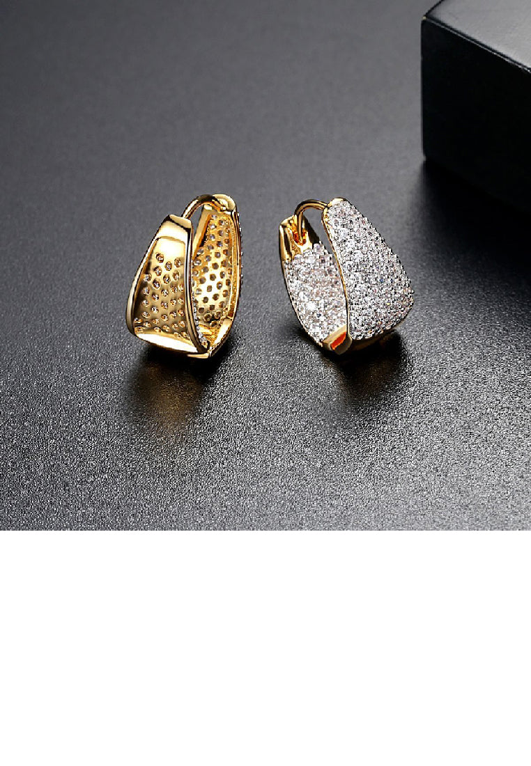 Fashion Brilliant Plated Gold Geometric Circle Stud Earrings with Cubic Zirconia - Luxurious Look