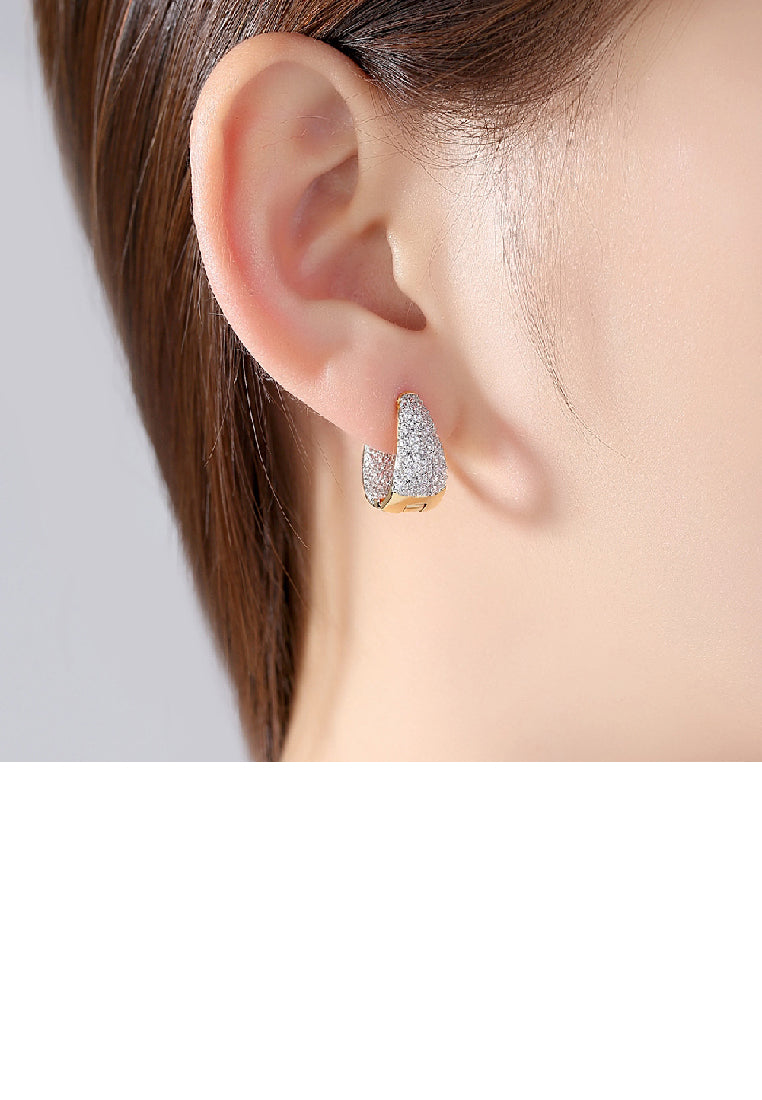 Fashion Brilliant Plated Gold Geometric Circle Stud Earrings with Cubic Zirconia - Luxurious Look