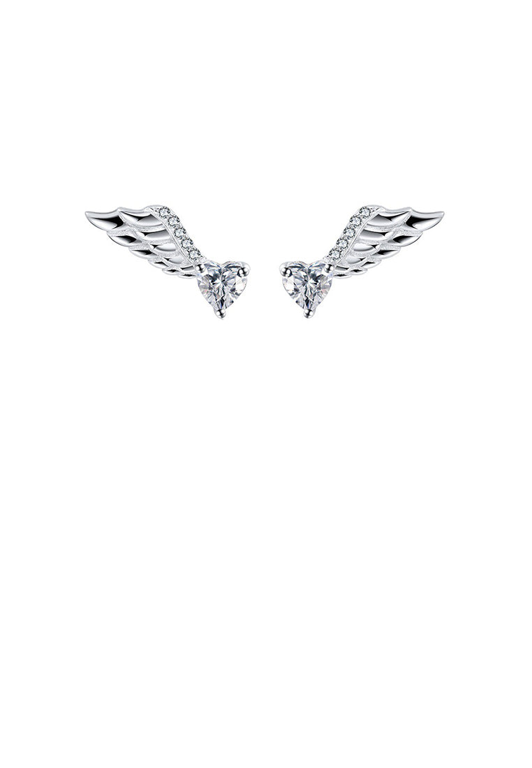 925 Sterling Silver Fashion Simple Angel Wing Stud Earrings with Cubic Zirconia - Luxurious Look