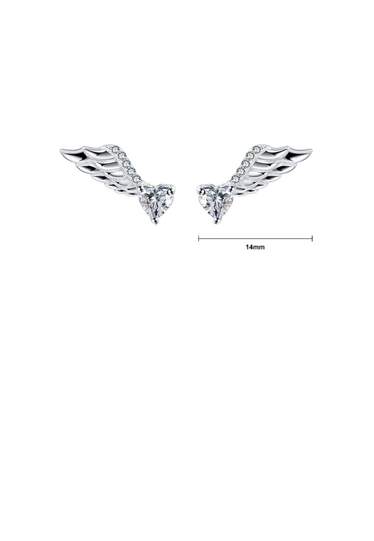 925 Sterling Silver Fashion Simple Angel Wing Stud Earrings with Cubic Zirconia - Luxurious Look