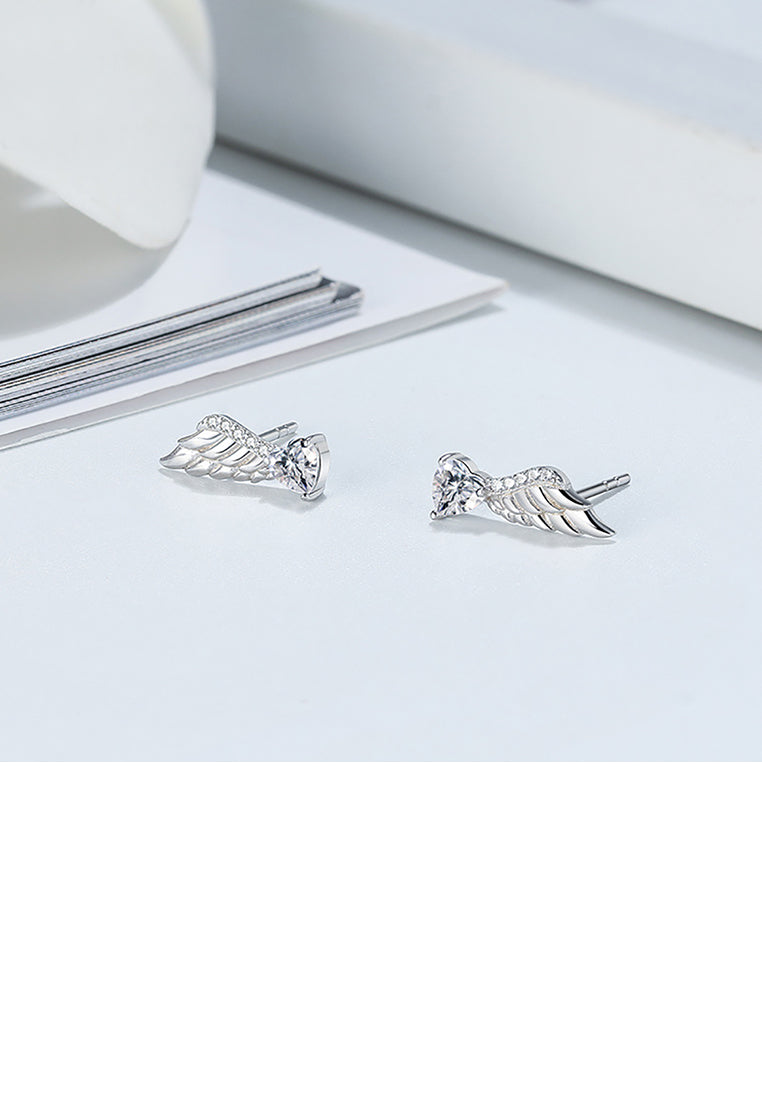 925 Sterling Silver Fashion Simple Angel Wing Stud Earrings with Cubic Zirconia - Luxurious Look