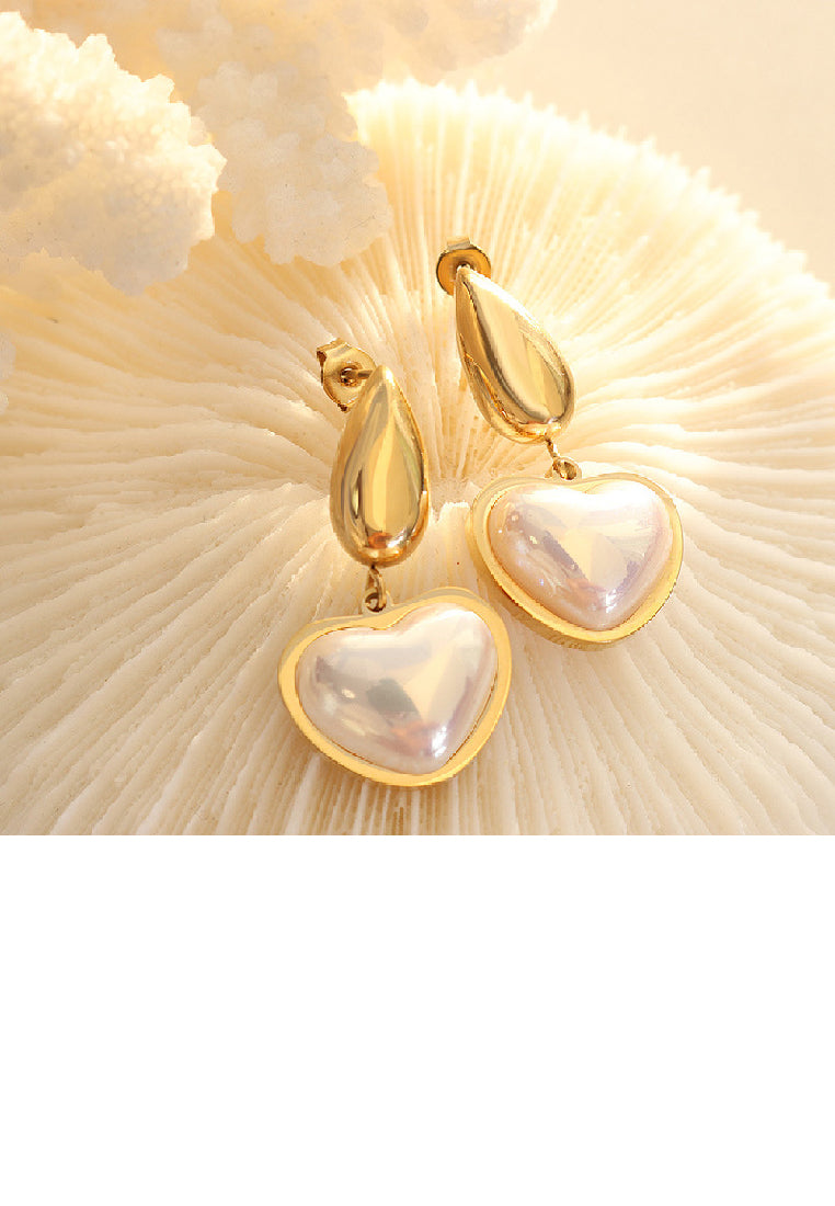 Fashion Simple Plated Gold 316L Stainless Steel Heart Earrings
