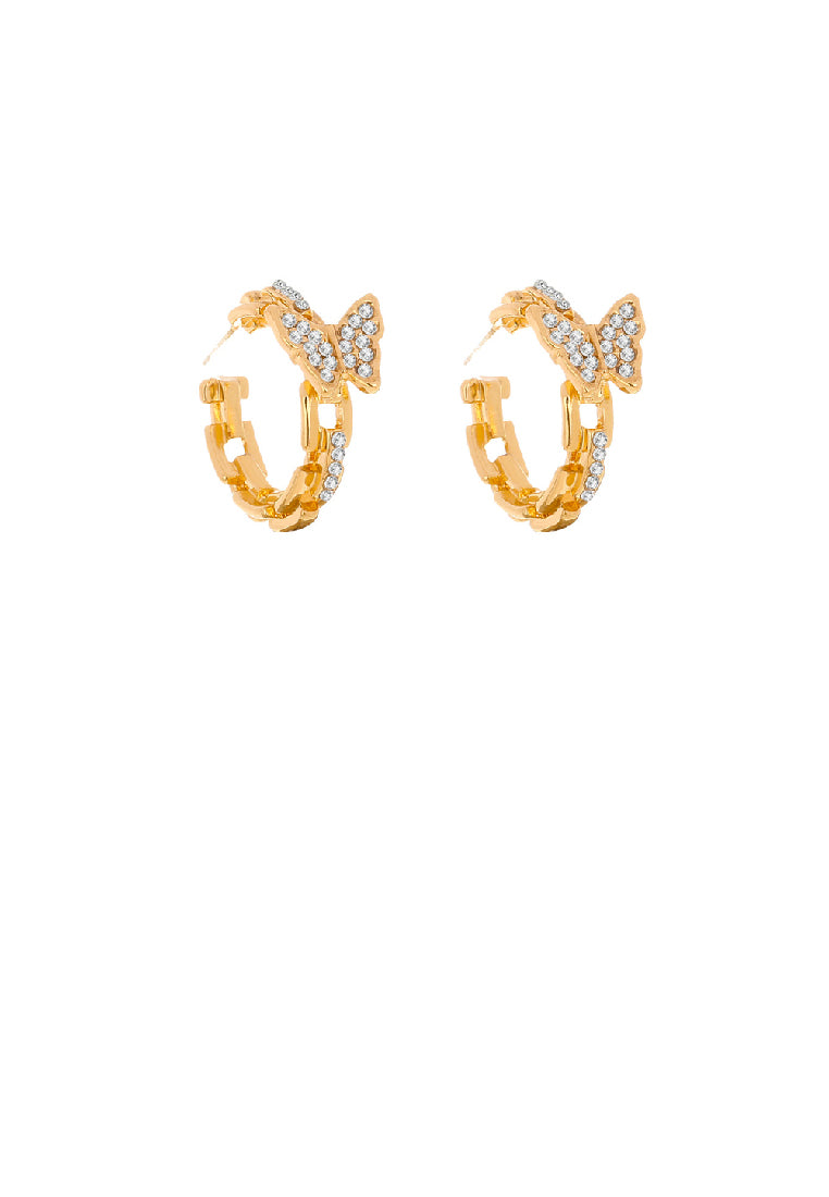 Fashion Simple Plated Gold Butterfly Geometric Circle Stud Earrings with Cubic Zirconia - Luxurious Look