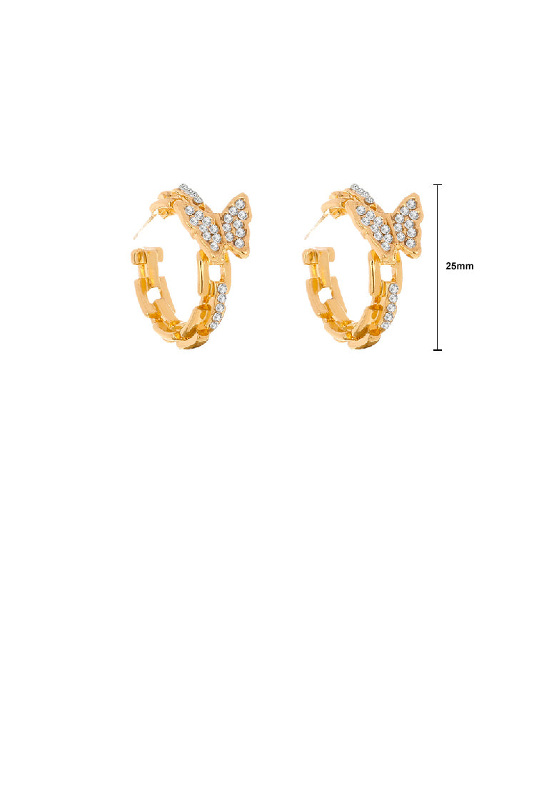 Fashion Simple Plated Gold Butterfly Geometric Circle Stud Earrings with Cubic Zirconia - Luxurious Look